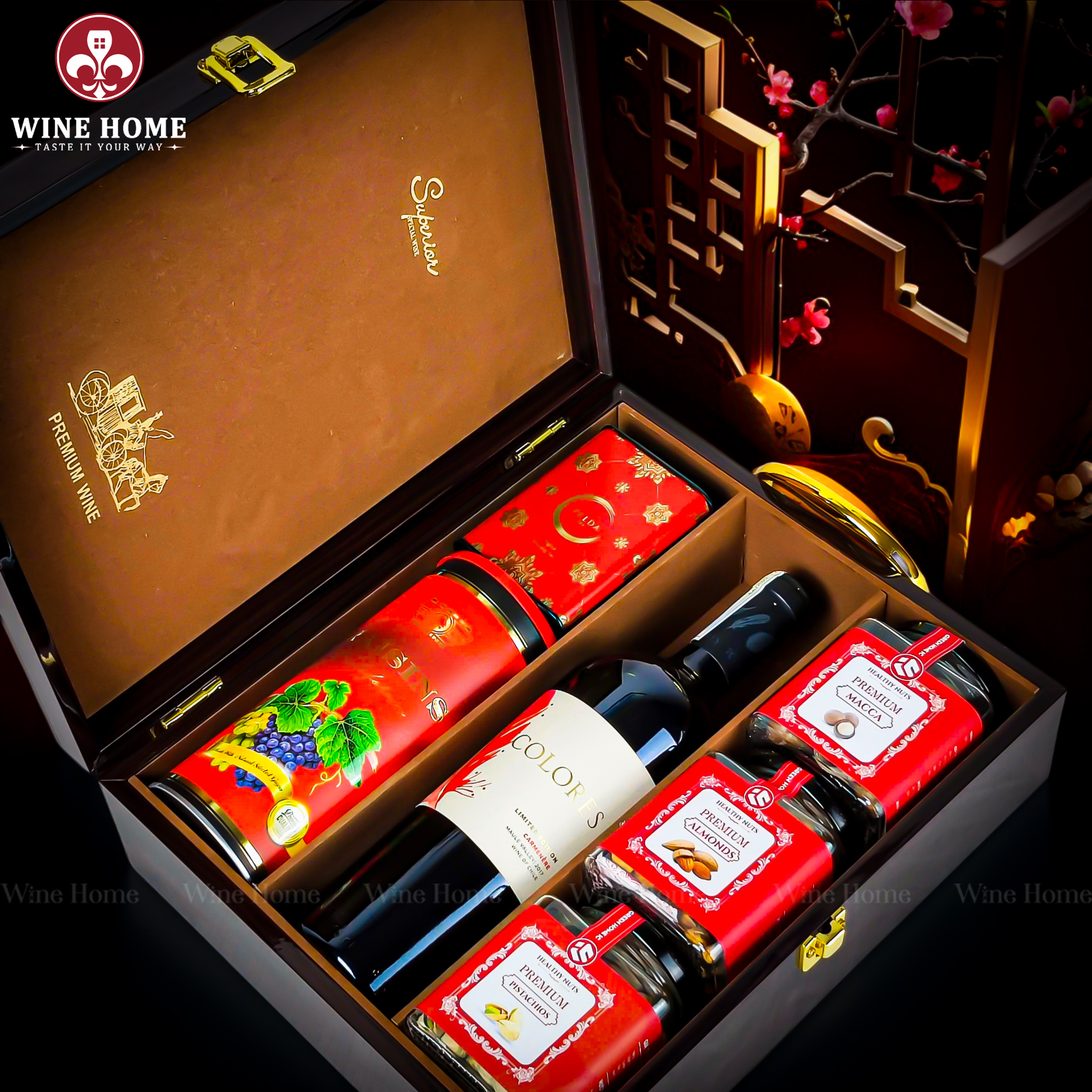 Hộp Quà Tết 2026 - Quà Tặng Doanh Nghiệp Cao Cấp Hộp Quà Tết 2026 Hộp Gỗ Sơn Mài 3 Ngăn Nâu 06