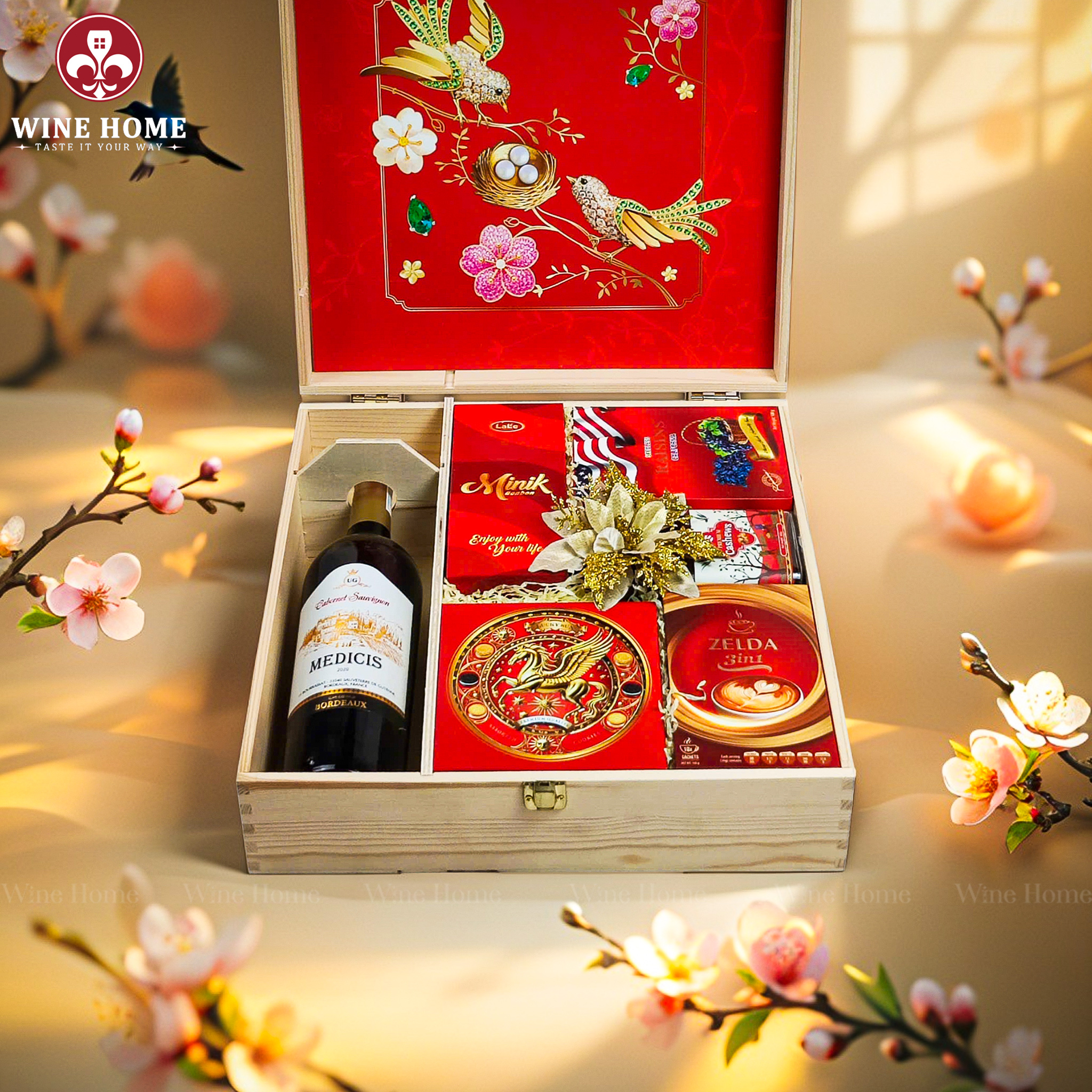 Hộp Quà Tết 2026 - Quà Tặng Doanh Nghiệp Cao Cấp Hộp Quà Tết Xuân Như Ý Hộp Gỗ Đỏ 03