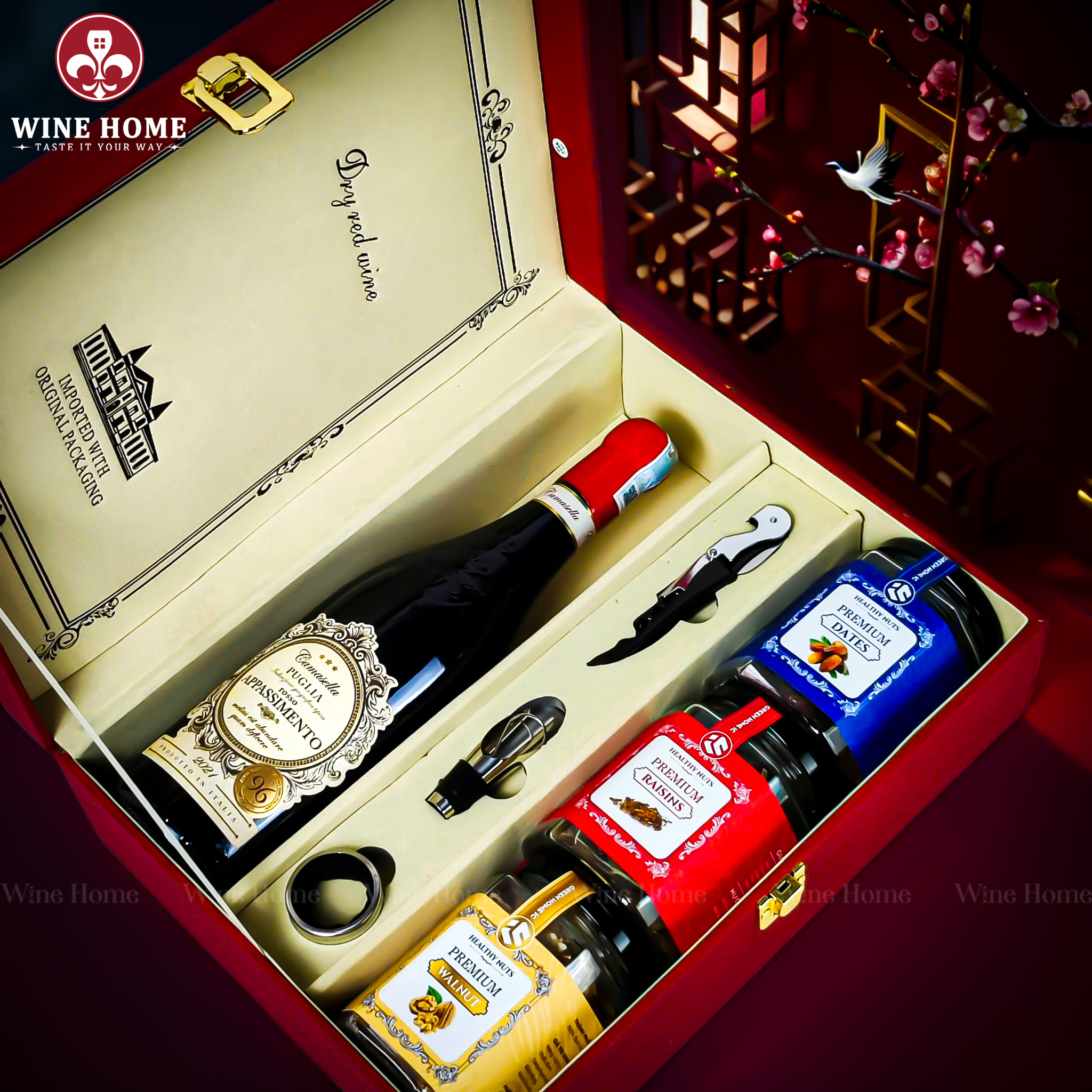 Hộp Quà Tết 2026 - Quà Tặng Doanh Nghiệp Cao Cấp Hộp Quà Tết 2026 Hộp Da Đỏ Quai Xách Dọc 06