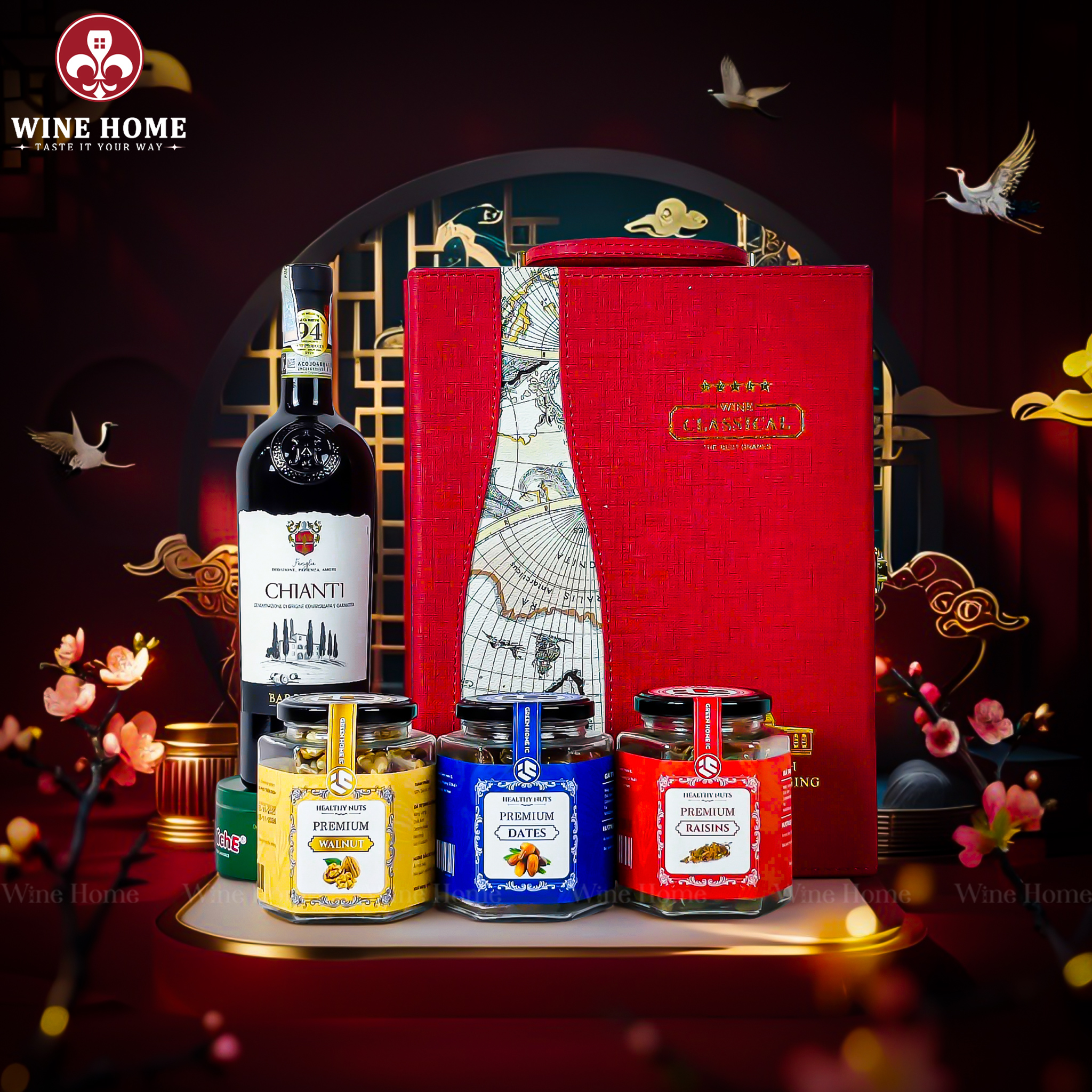 Hộp Quà Tết 2026 - Quà Tặng Doanh Nghiệp Cao Cấp Hộp Quà Tết 2026 Hộp Da Đỏ Quai Xách Dọc 05