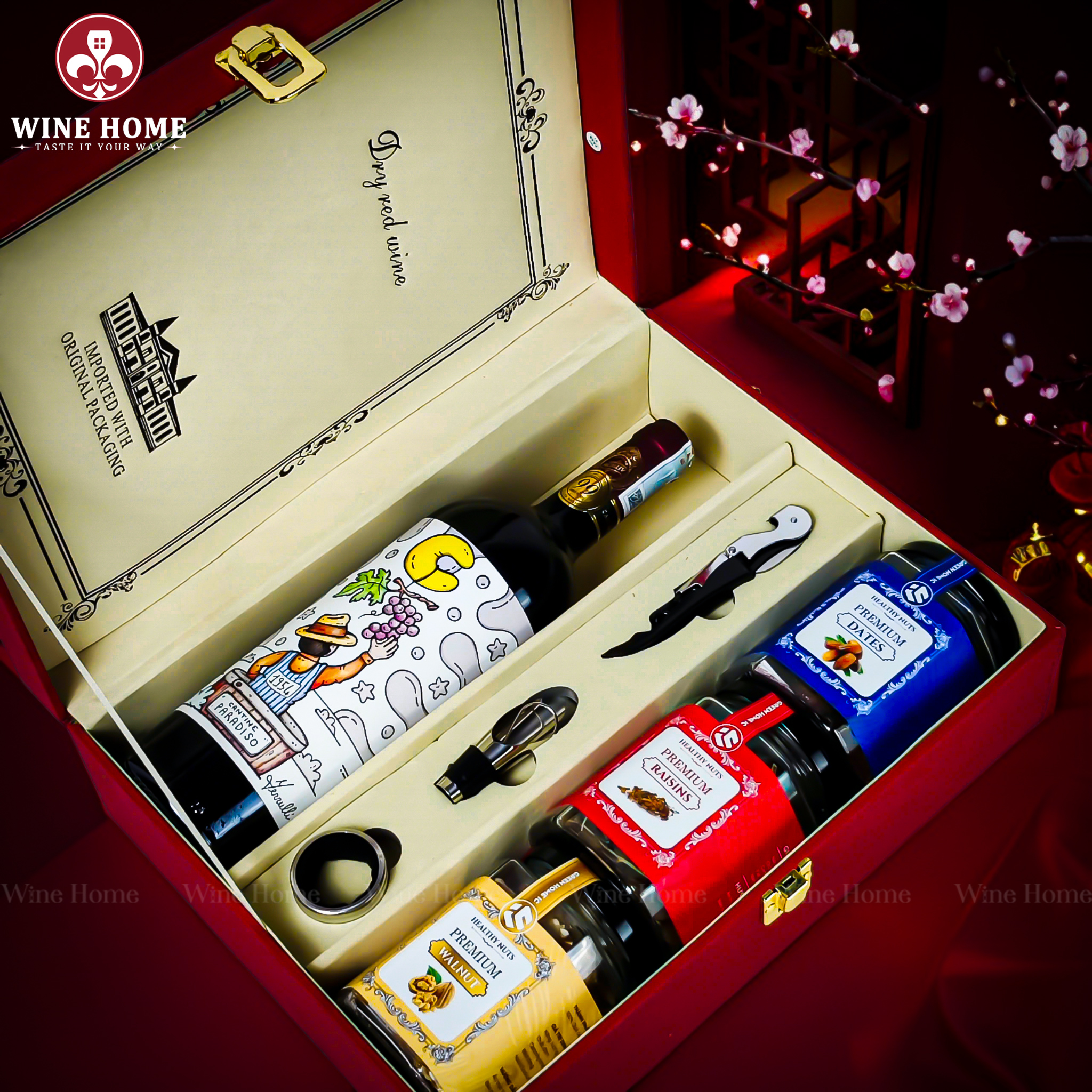 Hộp Quà Tết 2026 - Quà Tặng Doanh Nghiệp Cao Cấp Hộp Quà Tết 2026 Hộp Da Đỏ Quai Xách Dọc 07