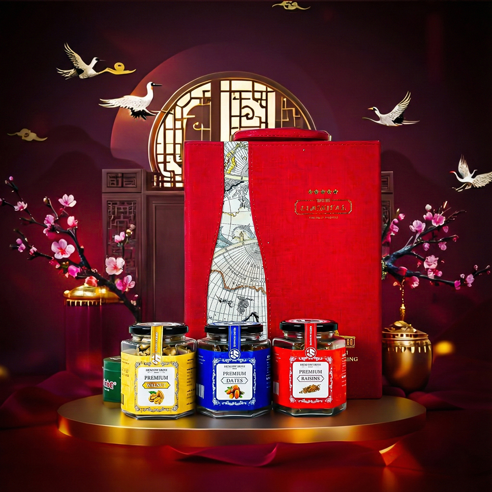 Hộp Quà Tết 2026 - Quà Tặng Doanh Nghiệp Cao Cấp Hộp Quà Tết 2026 Hộp Da Đỏ Quai Xách Dọc