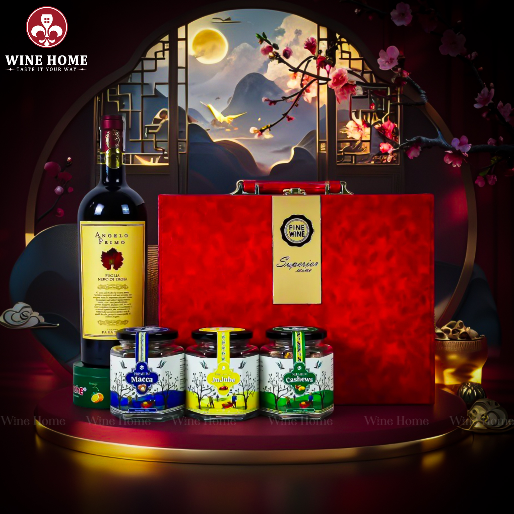 Hộp Quà Tết 2026 - Quà Tặng Doanh Nghiệp Cao Cấp Hộp Quà Tết 2026 Hộp Da Đỏ Quai Ngang 08