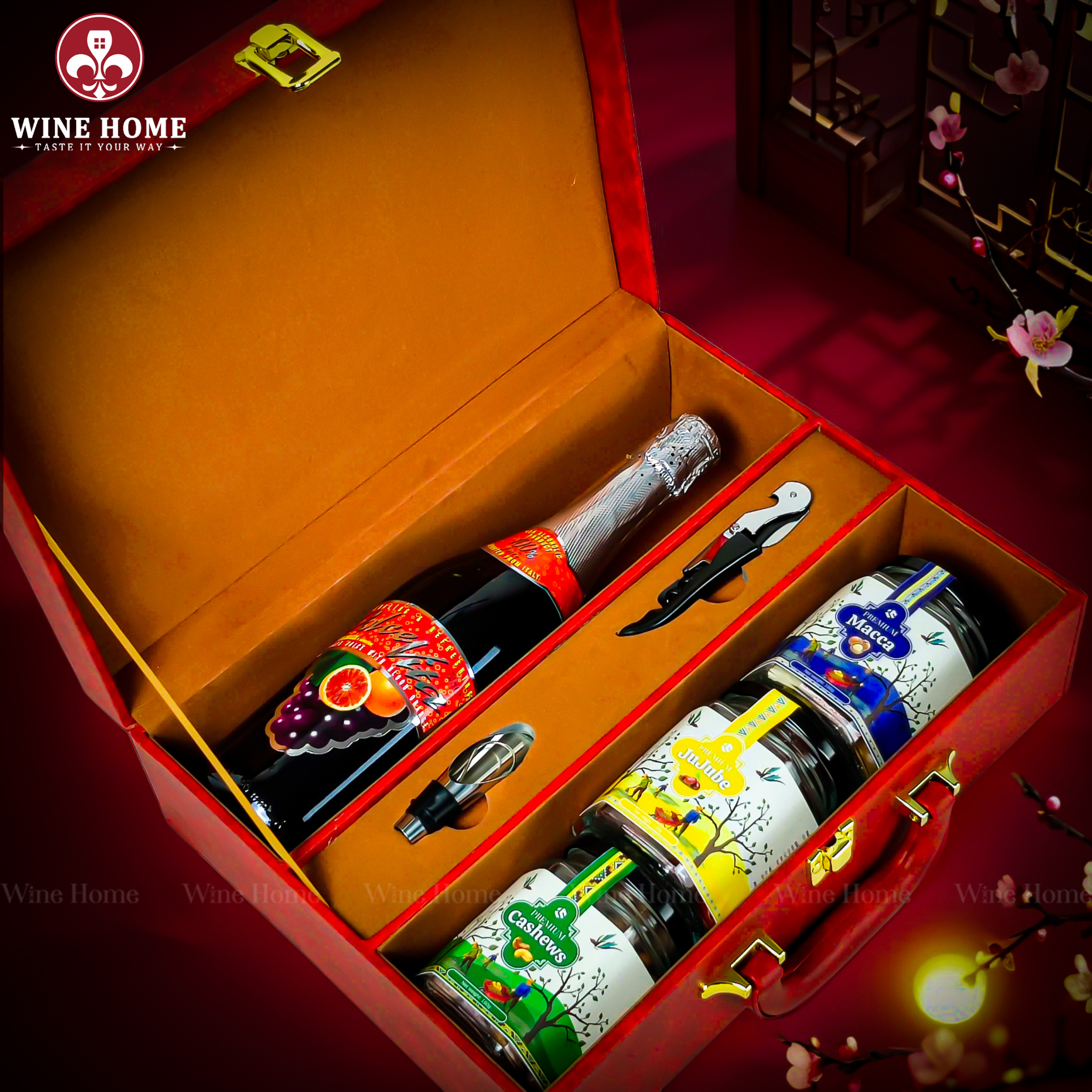 Hộp Quà Tết 2026 - Quà Tặng Doanh Nghiệp Cao Cấp Hộp Quà Tết 2026 Hộp Da Đỏ Quai Ngang 01