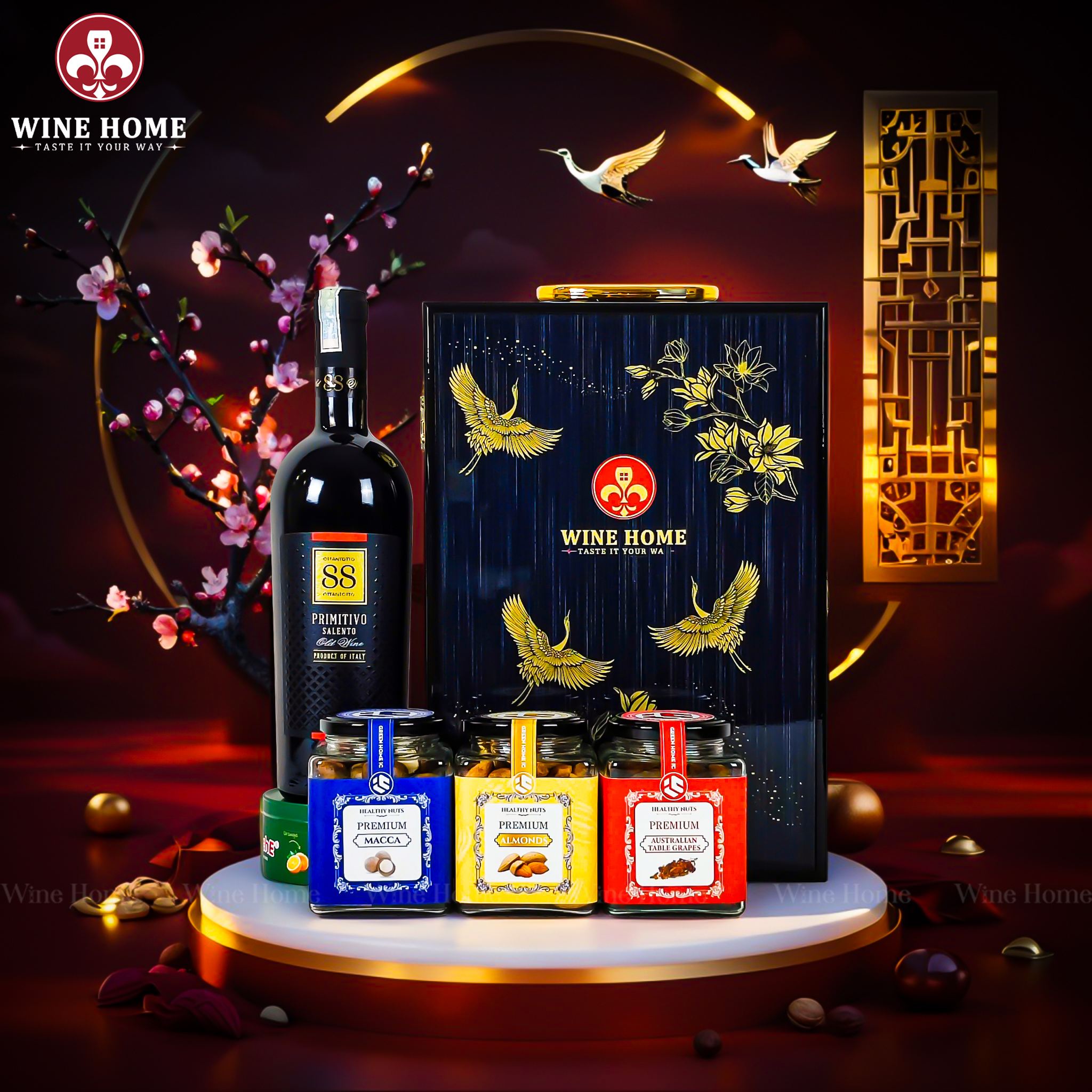 Hộp Quà Tết 2026 - Quà Tặng Doanh Nghiệp Cao Cấp Hộp Quà Tết 2026 Hộp Gỗ Sơn Mài Quai Xách Dọc 07