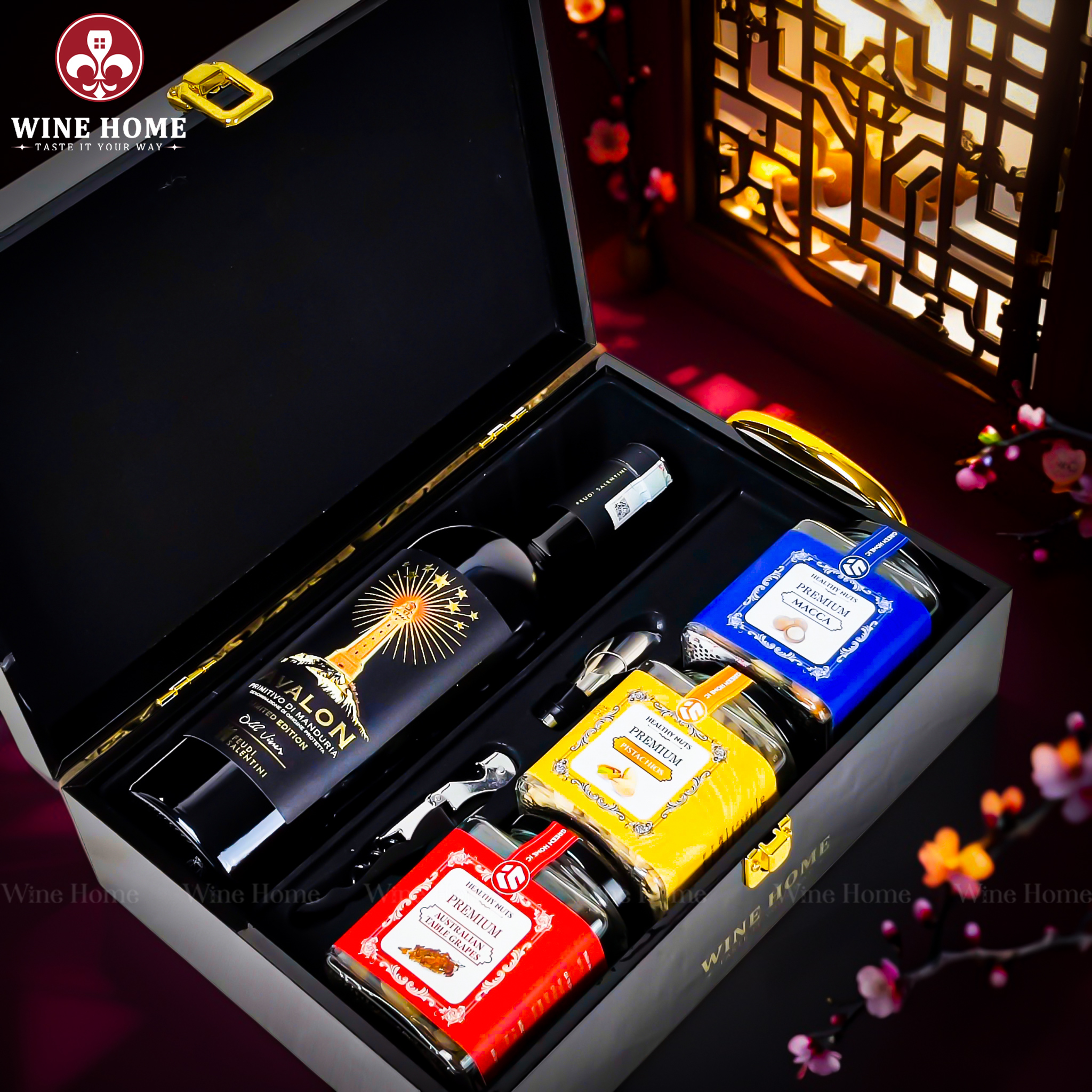 Hộp Quà Tết 2026 - Quà Tặng Doanh Nghiệp Cao Cấp Hộp Quà Tết 2026 Hộp Gỗ Sơn Mài Quai Xách Dọc 12