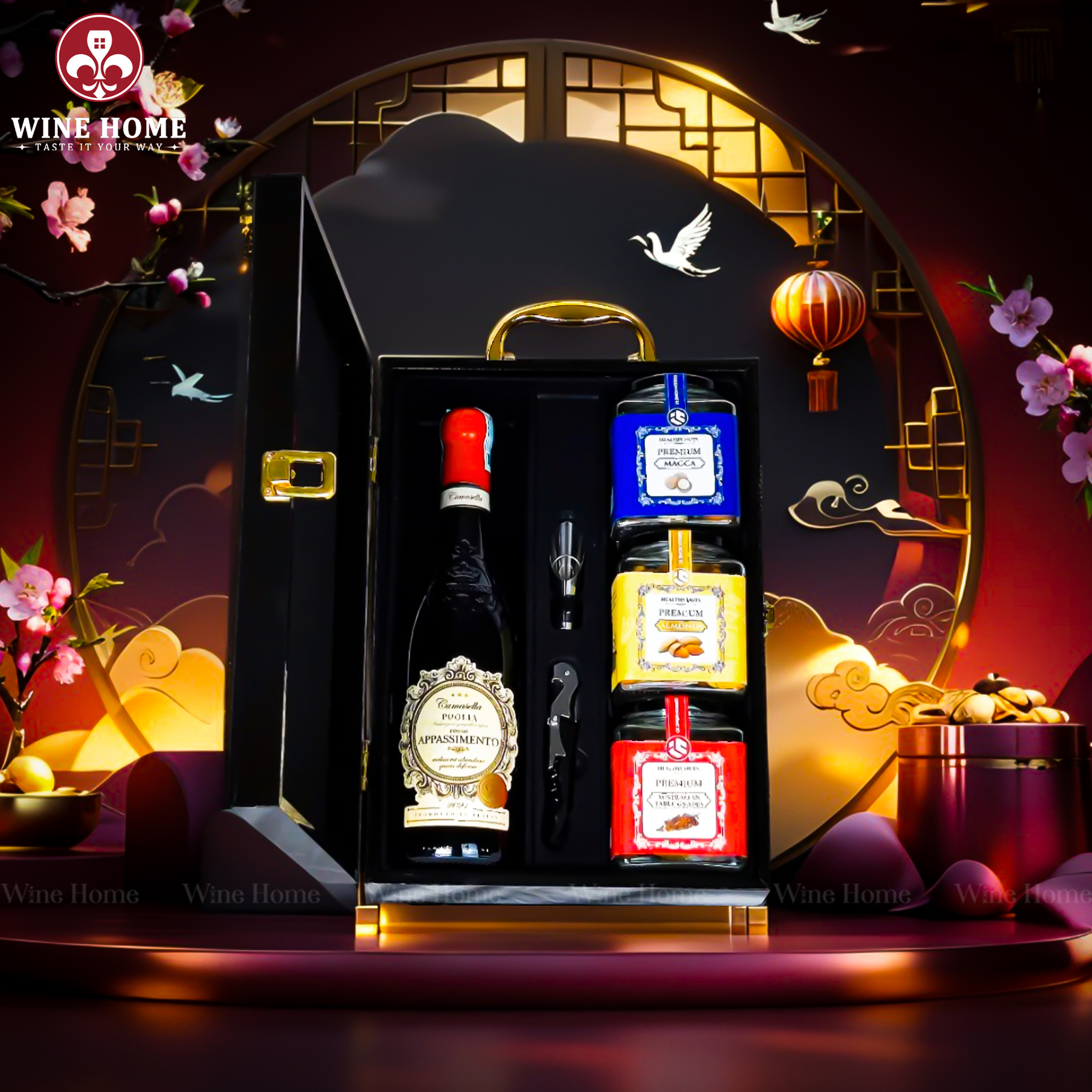 Hộp Quà Tết 2026 - Quà Tặng Doanh Nghiệp Cao Cấp Hộp Quà Tết 2026 Hộp Gỗ Sơn Mài Quai Xách Dọc 03