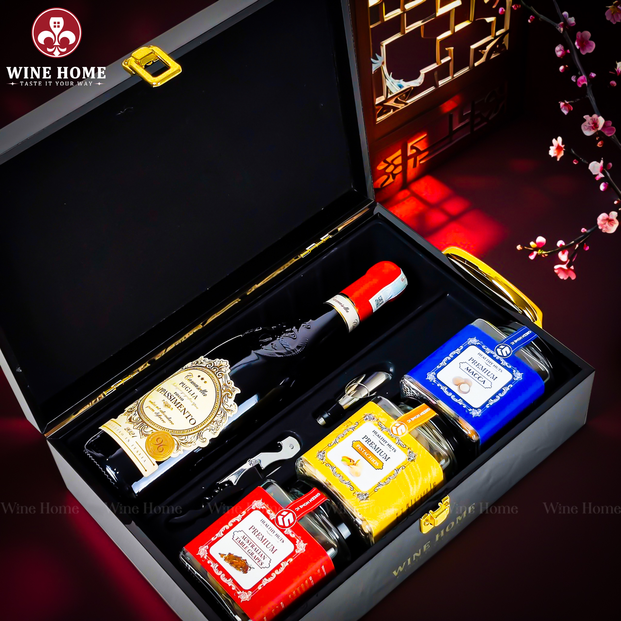 Hộp Quà Tết 2026 - Quà Tặng Doanh Nghiệp Cao Cấp Hộp Quà Tết 2026 Hộp Gỗ Sơn Mài Quai Xách Dọc 03