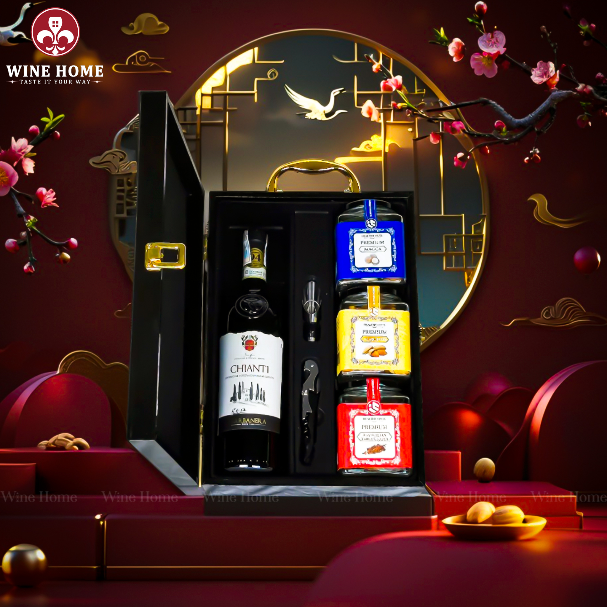 Hộp Quà Tết 2026 - Quà Tặng Doanh Nghiệp Cao Cấp Hộp Quà Tết 2026 Hộp Gỗ Sơn Mài Quai Xách Dọc 01