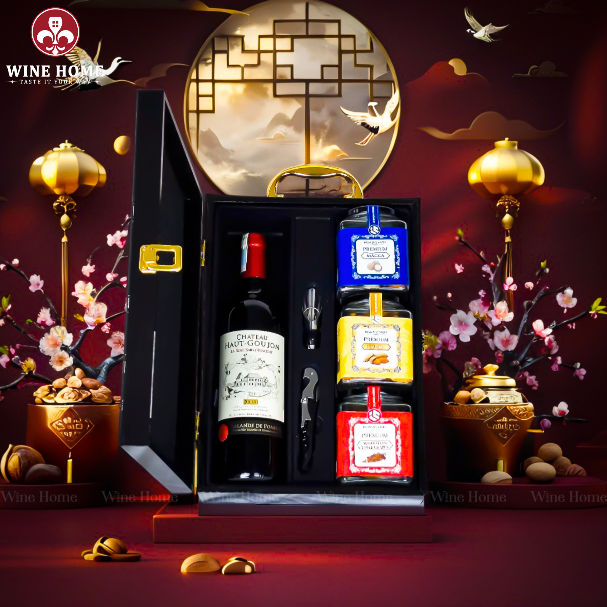 Hộp Quà Tết 2026 - Quà Tặng Doanh Nghiệp Cao Cấp Hộp Quà Tết 2026 Hộp Gỗ Sơn Mài Quai Xách Dọc 08