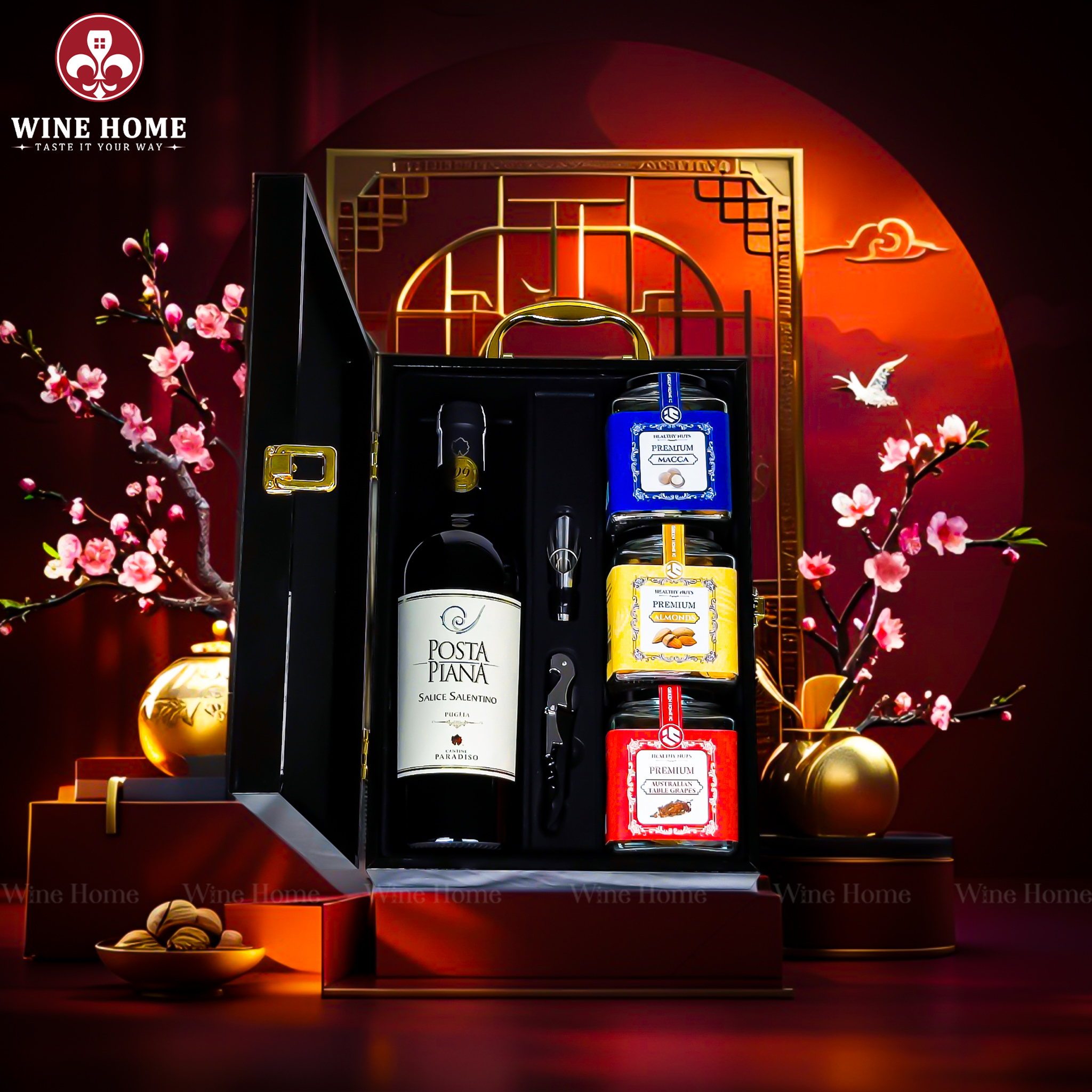 Hộp Quà Tết 2026 - Quà Tặng Doanh Nghiệp Cao Cấp Hộp Quà Tết 2026 Hộp Gỗ Sơn Mài Quai Xách Dọc 04