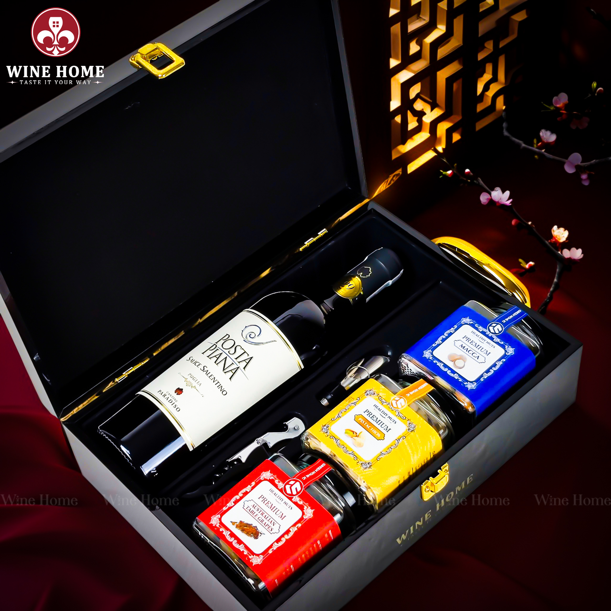 Hộp Quà Tết 2026 - Quà Tặng Doanh Nghiệp Cao Cấp Hộp Quà Tết 2026 Hộp Gỗ Sơn Mài Quai Xách Dọc 04