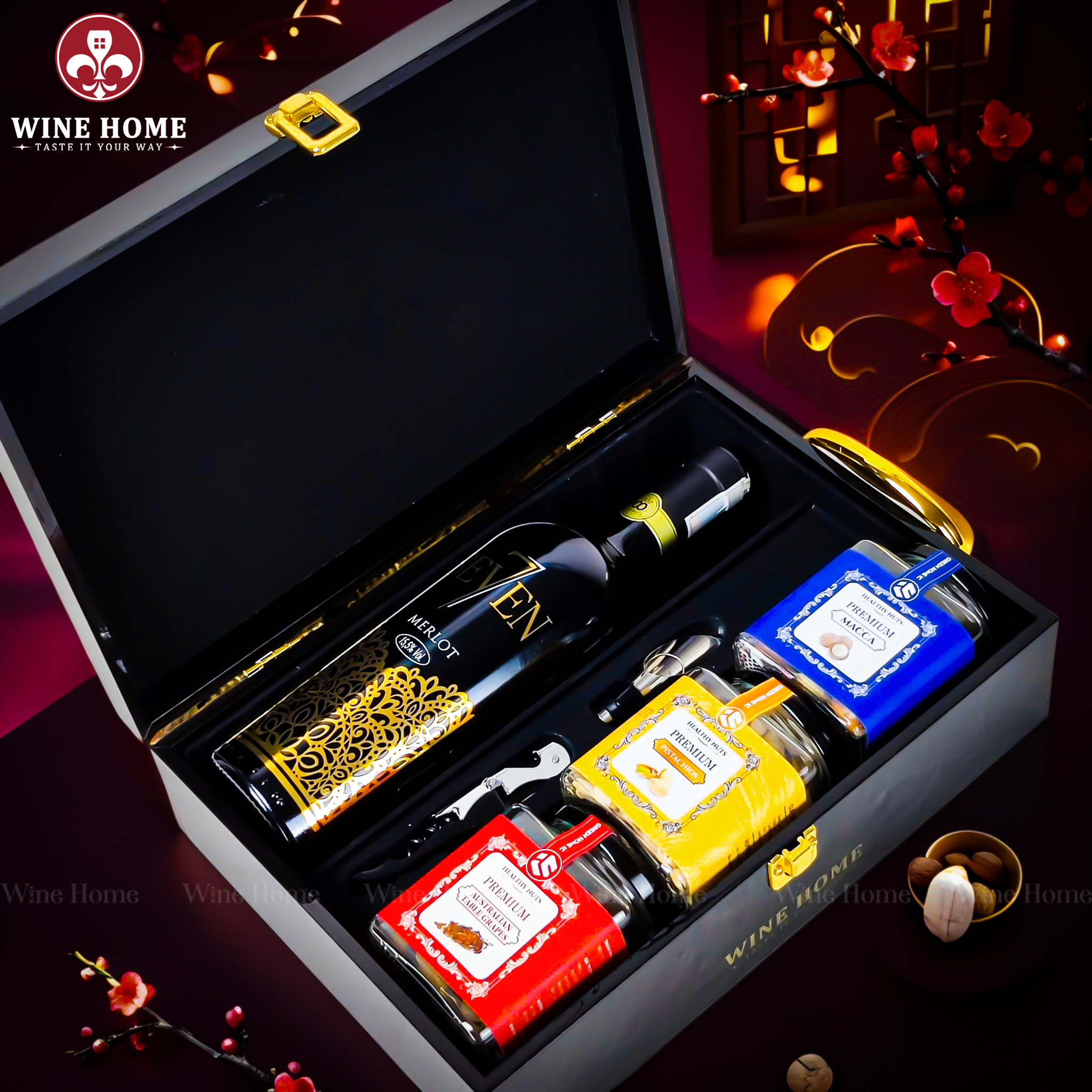 Hộp Quà Tết 2026 - Quà Tặng Doanh Nghiệp Cao Cấp Hộp Quà Tết 2026 Hộp Gỗ Sơn Mài Quai Xách Dọc 06