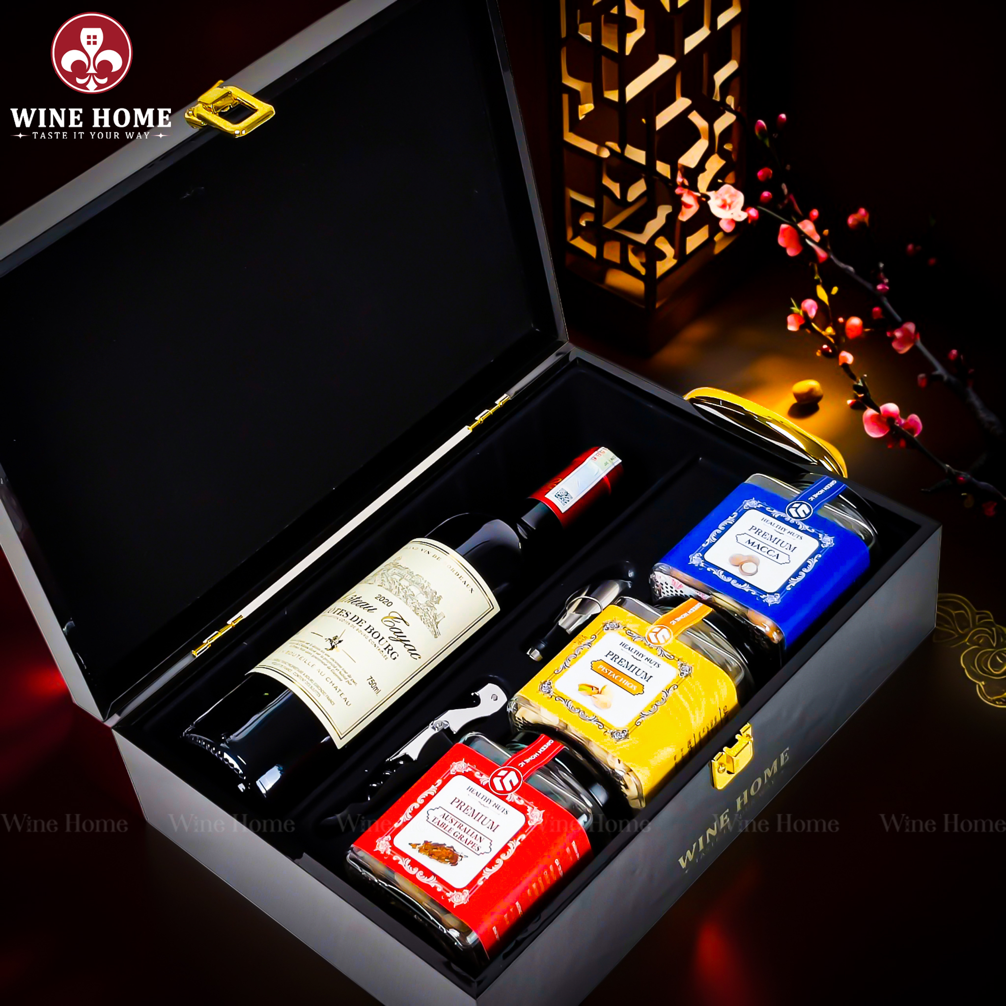 Hộp Quà Tết 2026 - Quà Tặng Doanh Nghiệp Cao Cấp Hộp Quà Tết 2026 Hộp Gỗ Sơn Mài Quai Xách Dọc 02