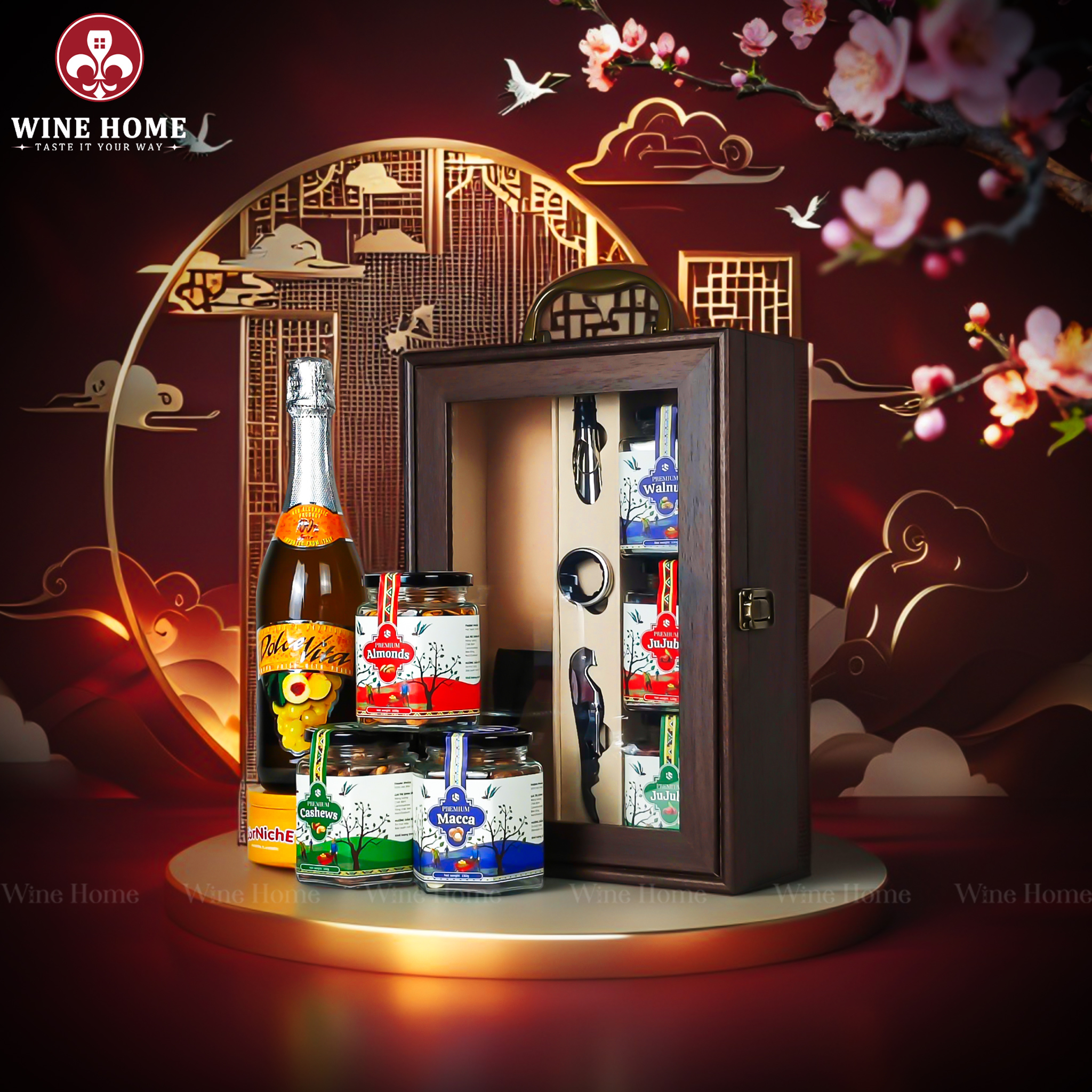 Hộp Quà Tết 2026 - Quà Tặng Doanh Nghiệp Cao Cấp Hộp Quà Tết 2026 Hộp Gỗ Sơn Mài Mặt Kính 01