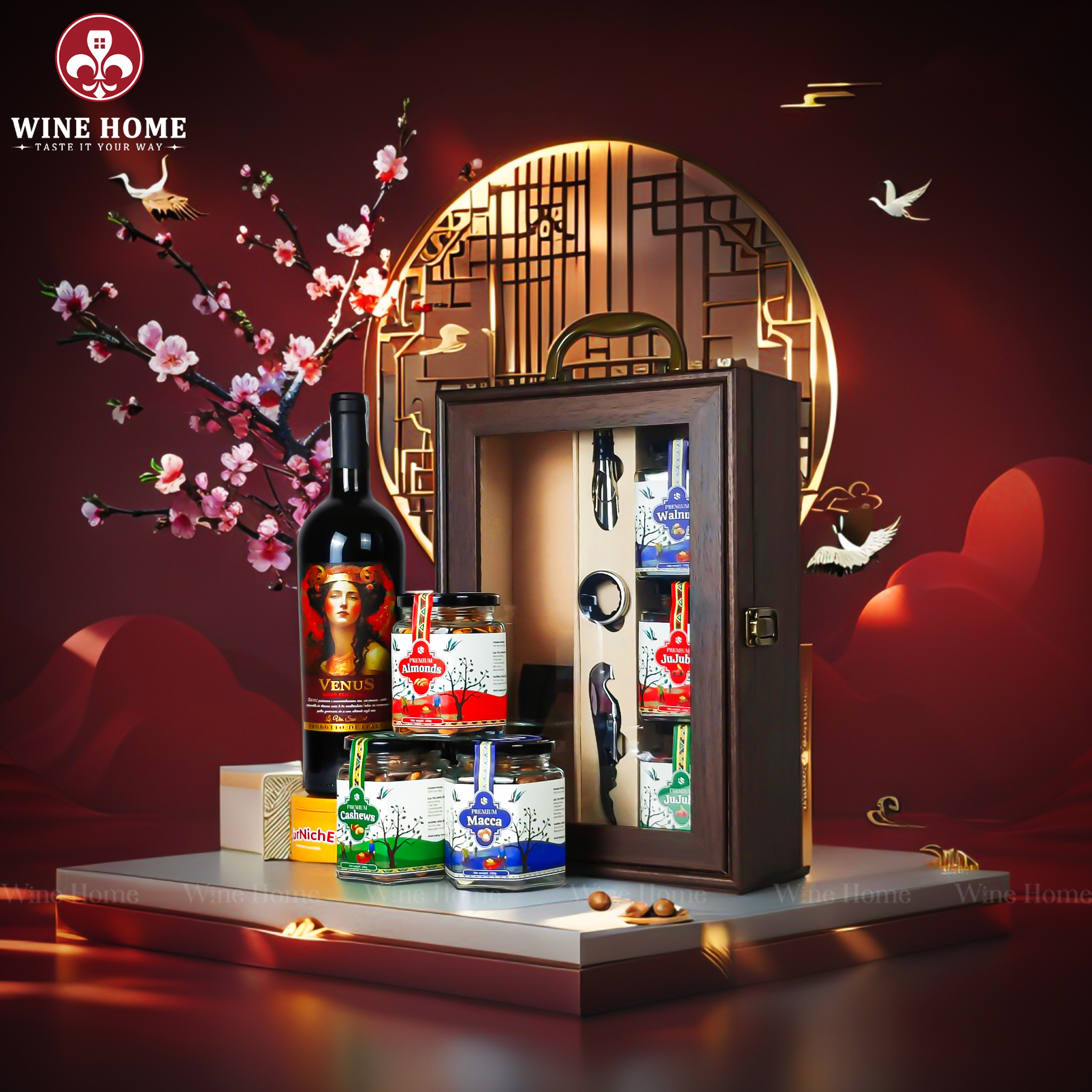 Hộp Quà Tết 2026 - Quà Tặng Doanh Nghiệp Cao Cấp Hộp Quà Tết 2026 Hộp Gỗ Sơn Mài Mặt Kính 02