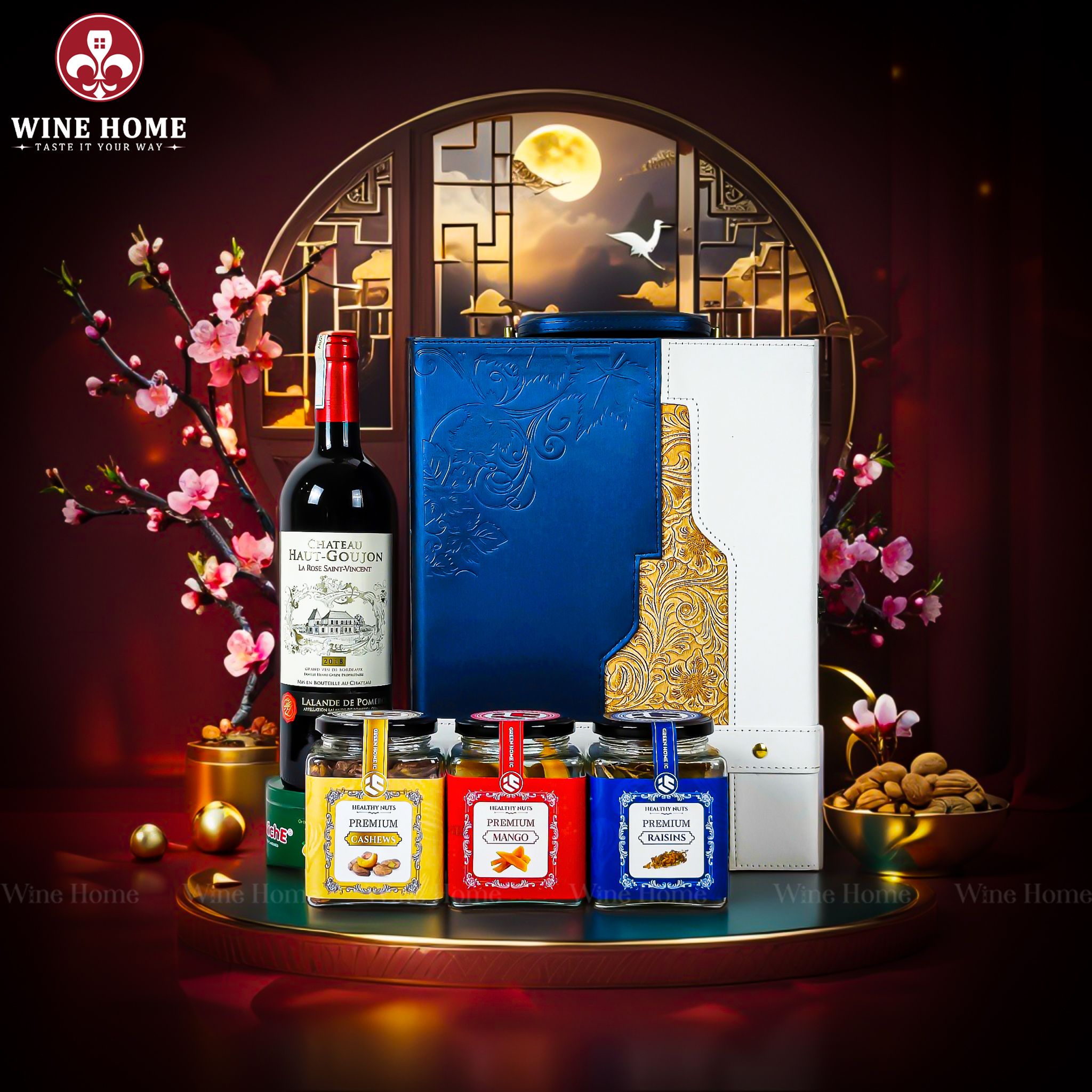 Hộp Quà Tết 2026 - Quà Tặng Doanh Nghiệp Cao Cấp Hộp Quà Tết 2026 Hộp Da Xanh Quai Xách Dọc 04