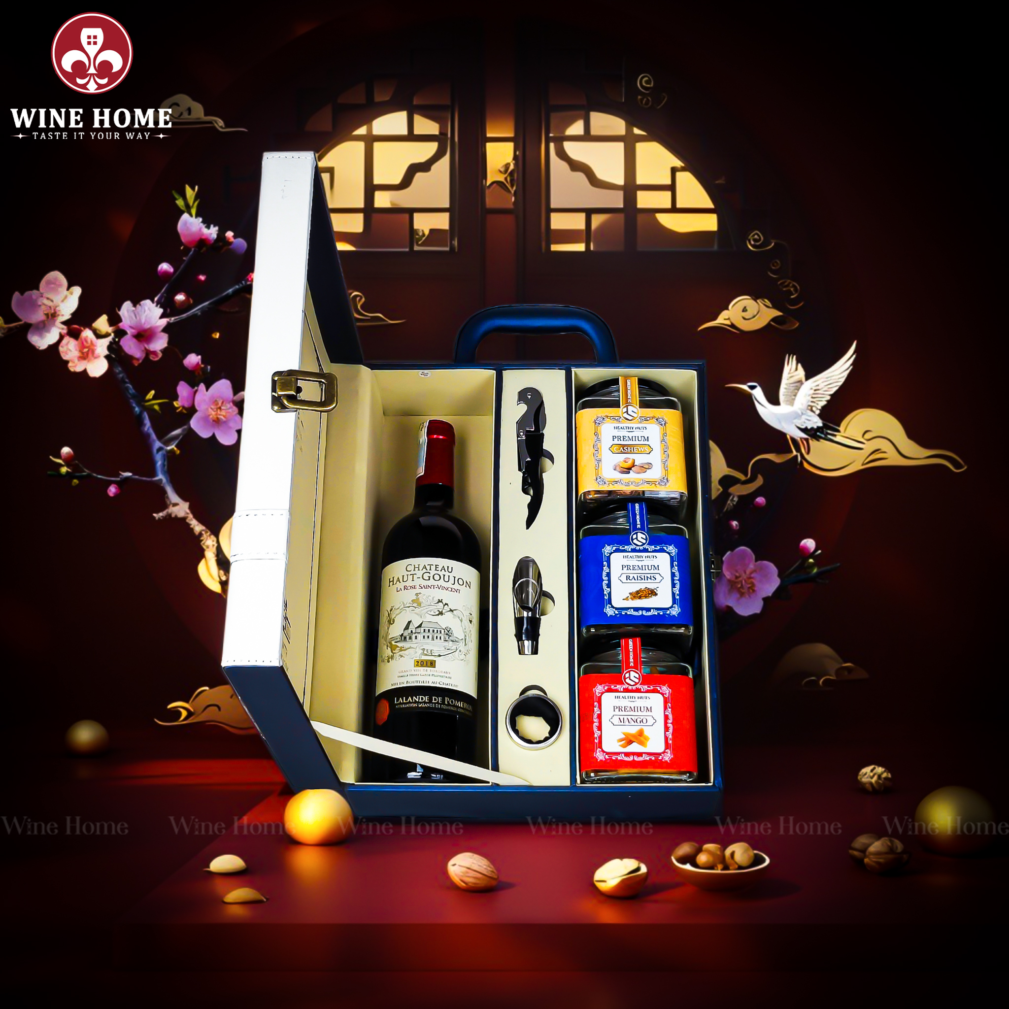 Hộp Quà Tết 2026 - Quà Tặng Doanh Nghiệp Cao Cấp Hộp Quà Tết 2026 Hộp Da Xanh Quai Xách Dọc 04