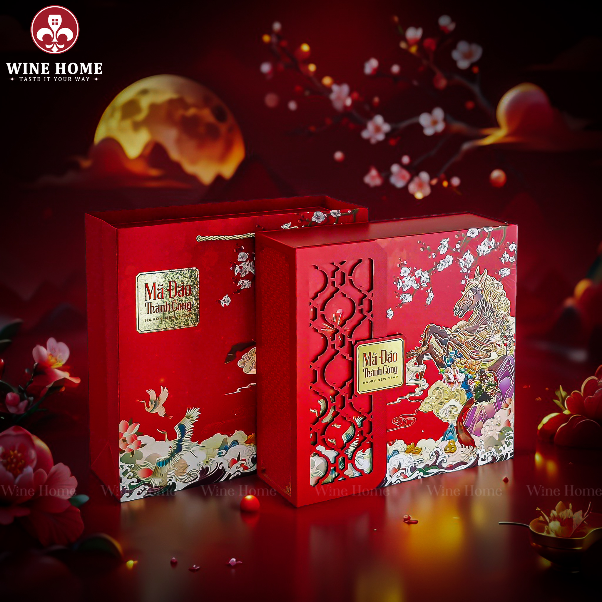 Hộp Quà Tết 2026 - Quà Tặng Doanh Nghiệp Cao Cấp Hộp Quà Tết 2026 Mã Đáo Thành Công Version 3 03 | Hộp Quà Tết Cao Cấp Wine Home
