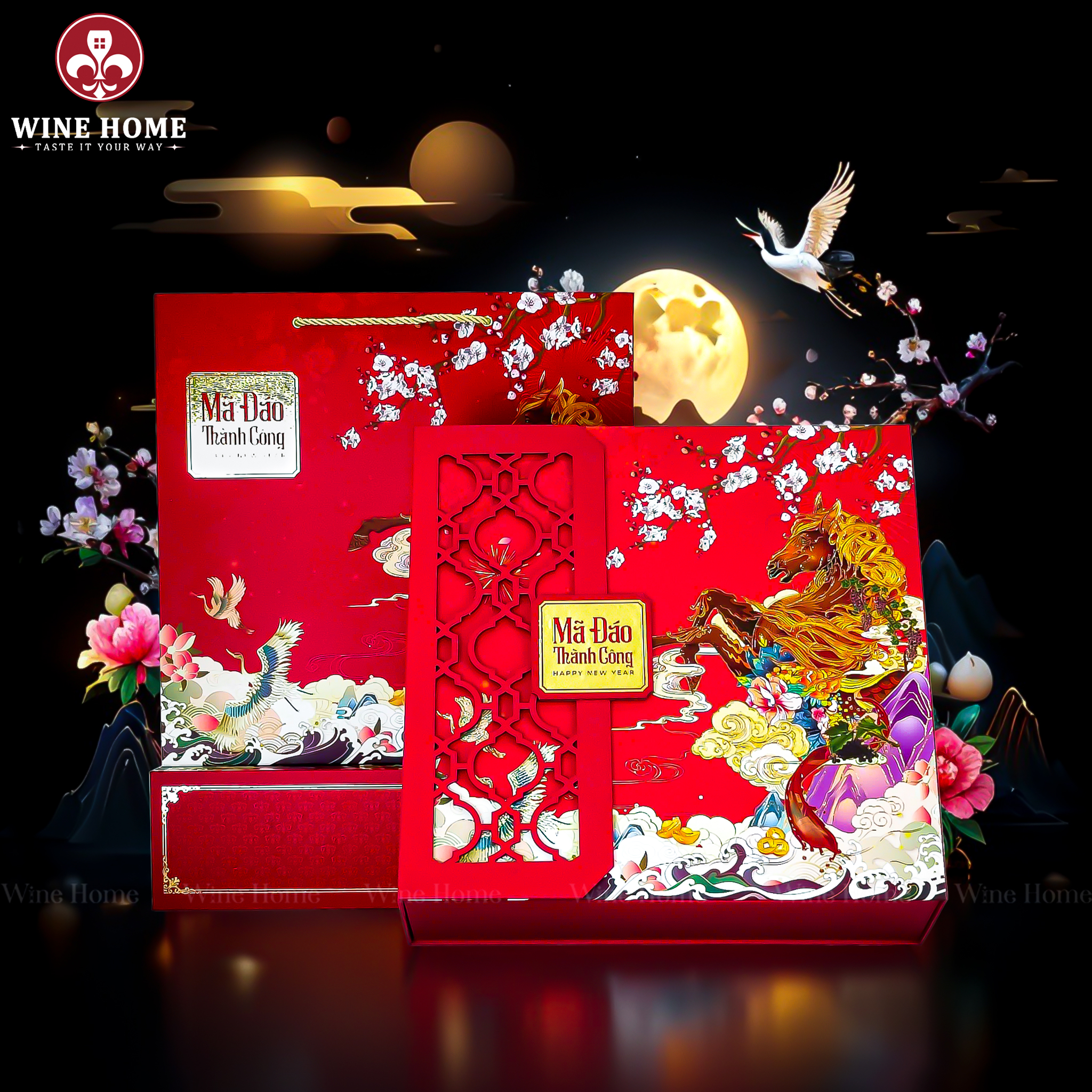 Hộp Quà Tết 2026 Mã Đáo Thành Công VIP 07 | Hộp Quà Tết Cao Cấp Wine Home